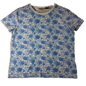Relativity Women's XL Floral PrintTee Blue Green Cotton Stretch Top